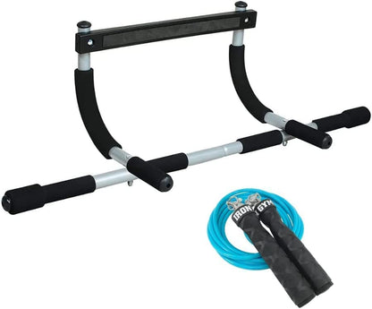 Iron Gym Pull-Up Bar - Total Upper Body Workout Bar for Doorway, Adjustable Width Locking, No Screws Portable Door Frame Horizontal Chin-up Bar, Fitness Exercise