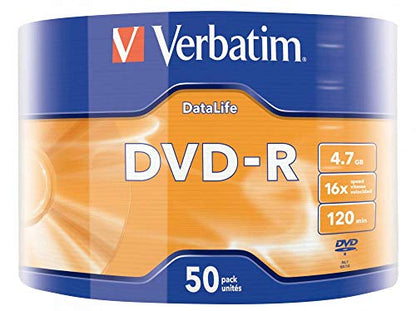 Verbatim DVD-R 16x, DataLife Matt Silver 4.7GB, Pack of 50, Writeable DVD Blanks with Hardcoat Scratch Guard, 16x Burning Speed