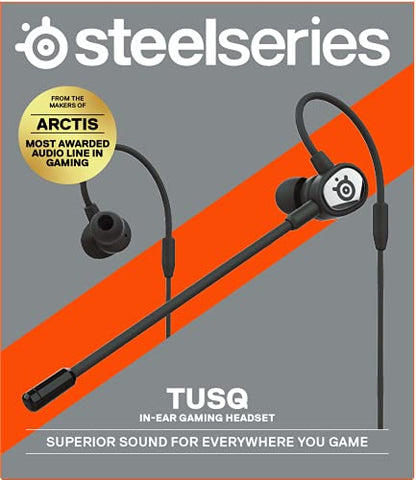 SteelSeries Tusq Gaming Earphones with Detachable Microphone Noise Cancelling for PC/PS/Switch/Smartphone,Ear-Hook,Black,3 Settings to Fit Your Ear Size