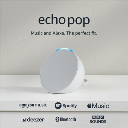 Echo Pop (Newest gen) | Full sound compact Wi-Fi and Bluetooth smart speaker with Alexa | Glacier White