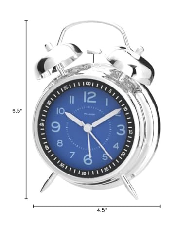 Peakeep Loud Alarm Clock for Heavy Sleepers Adults, Metal 4.5 Inches Twin Bell Battery Operated Analog Alarm Clocks for Bedrooms Decoration (Jewel Blue)