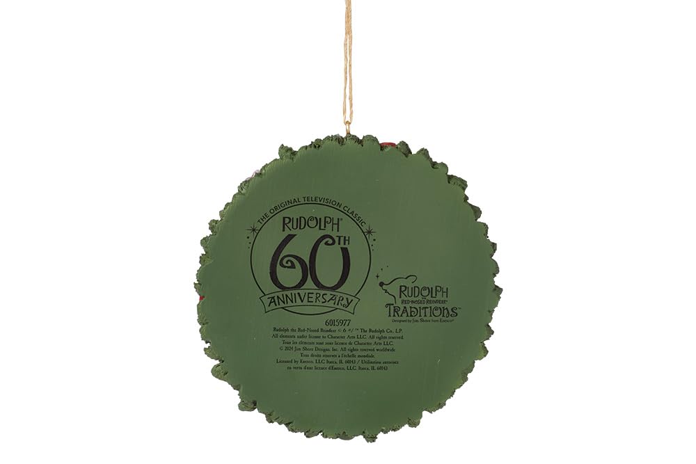 Enesco Rudolph Traditions by Jim Shore Characters in Wreath Hanging Ornament, 3.74 Inch, Multicolor