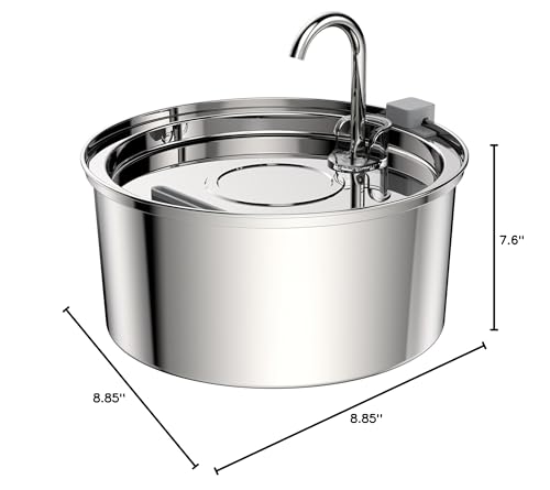 Tomxcute Cat Water Fountain, 3.2L/108oz Automatic Stainless Steel Pet Fountain Dog Water Dispenser, Ultra-Quiet Pump and 3 Replacement Filters & for Cats, Dogs, Multiple Pets