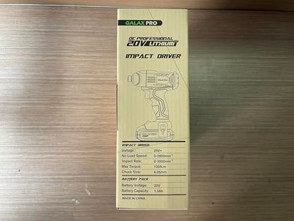 GALAX PRO Cordless Impact Driver 20V, Variable Speed (0-2800RPM),with LED Work Light, 6pcs Screwdriver Bits, 1.3Ah Battery and Charger