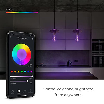 GLOBE Electric 34919 Wi-Fi Smart 5.5W (60W Equivalent) Straight Filament Tunable White Amber Glass LED Light Bulb, No Hub Required, Voice Activated, 2000K - 5000K, Vintage Edison Style, 500 Lumns