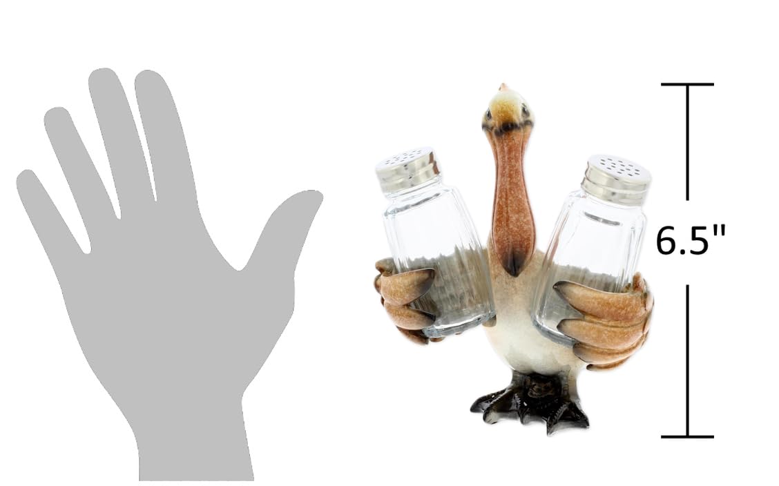 The Bridge Collection Pelican Salt And Pepper Shaker Holder With Glass Shakers - Coastal Bird Kitchen Decor - Nautical Dining Accent For Beach House Or Ocean Theme Table