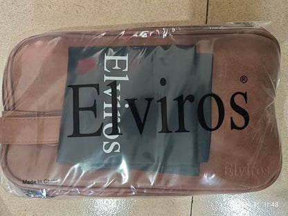 Elviros Water-Resistant PU Leather Toiletry Bag for Men Large Travel Wash Bag Shaving Dopp Kit Bathroom Gym Toiletries Makeup Organizer with Wet Dry Compartment (Brown)