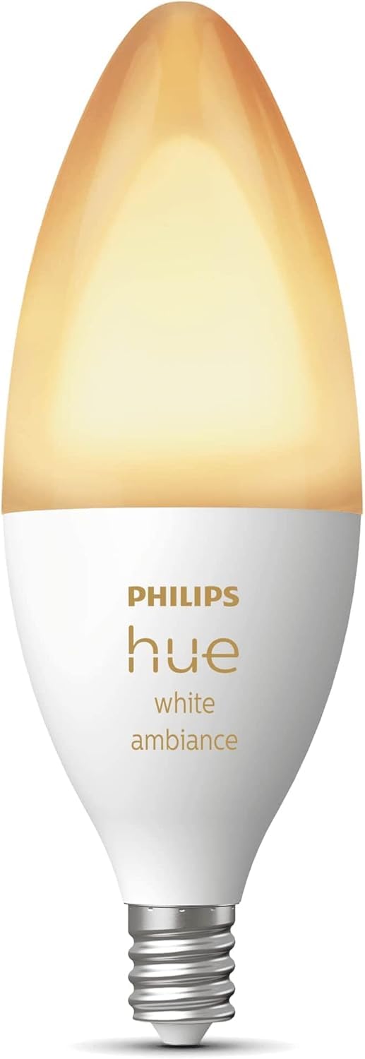 Philips Hue 40W B39 Candle-Shaped Smart LED Light Bulbs - Warm-to-Cool White Ambiance - 4 Pack - 450LM - E12 - Indoor - Control with Hue App - Works with Voice Assistants