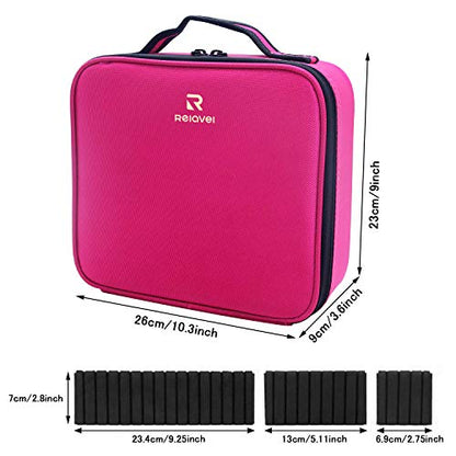 Relavel Makeup Bag with LED Mirror, Makeup Box Travel Train Case with Rechargeable Lighted Mirror, Cosmetic Brush Organizer Storage for Makeup Artists Gifts for Women and Girls, Hot Pink Shining Star
