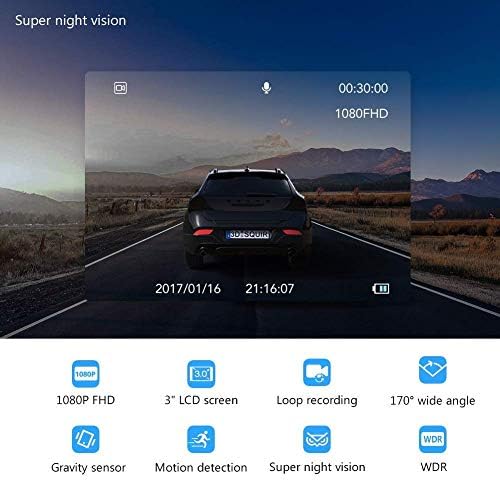 Dash Cam Front and Rear with Card FHD 1080P 3”IPS Screen Dual Camera Dash Cams DVR Car Driving Recorder 170°Wide Angle HDR Dashboard Camera Night Vision Parking Mode Motion Detection Loop Recording