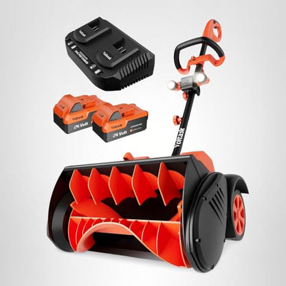 VOLTASK Cordless Snow Shovel with Wheels, 48V | 16-Inch | 4-Ah Brushless Cordless Snow Blower, Battery Snow Blower with Directional Plate & LED Lights (2 * 24V Battery & Dual Quick Charger Included)