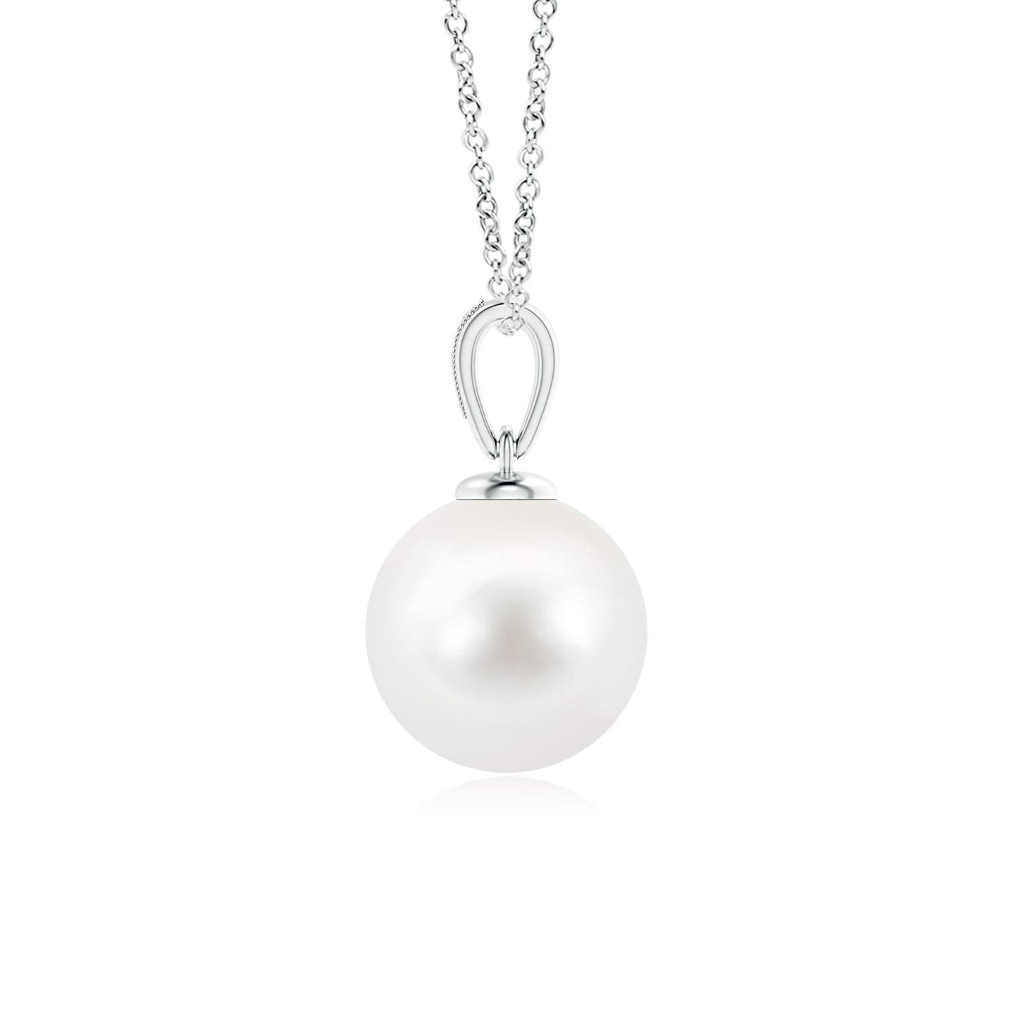 Angara Freshwater Pearl Solitaire Pendant for Women | 10mm Round Freshwater Cultured Pearl Diamond Solitaire Pendant Necklace in White Gold | June Birthday, Anniversary, Gemstone Jewelry Gift | AA