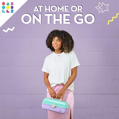 Caboodles On-The-Go Girl Makeup Box, Seafoam on Lavender, Hard Plastic Makeup Organizer Box, Built-In Mirror, Secure Latch for Safe Travel, Spacious Storage for Large Items