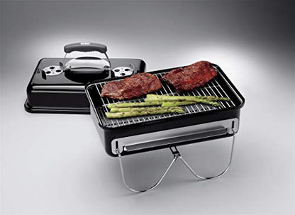 Weber Go-Anywhere Charcoal BBQ/Portable Grill with Folding Legs, Compact Design for Camping & Picnics, Durable Enamel, Precise Airflow Control, 42 x 26 cm Cooking Area, Black