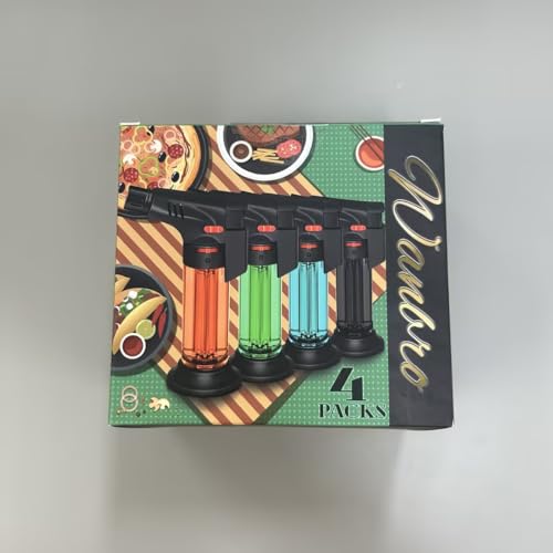 WANBRO 4 Pack of Torch Lighter, Powerful Windproof Jet Flame, Butane Gas Refill, with Safety Lock, Mini Torch Lighters for Candle, Firework (Gas not Included)