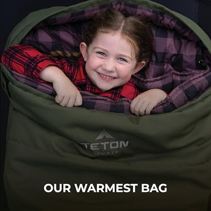 TETON Sports Bridger Canvas Sleeping Bags – Finally, Stay Warm Camping; for Adults and Built to Last, Long (-35F), Green (Plum Poly Liner)