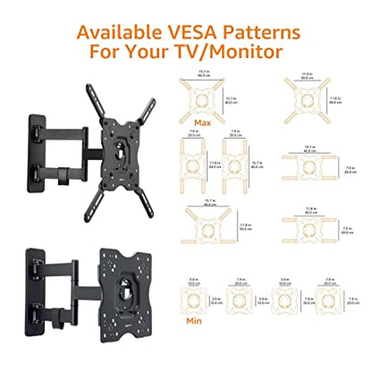 Amazon Basics TV Wall Bracket for 26-55 inch(66cm-140cm) TVs, Swivels Tilts TV Wall Mount for Flat & Curved TV, VESA 100x100mm to 400x400mm, holds up to 36kg, Black