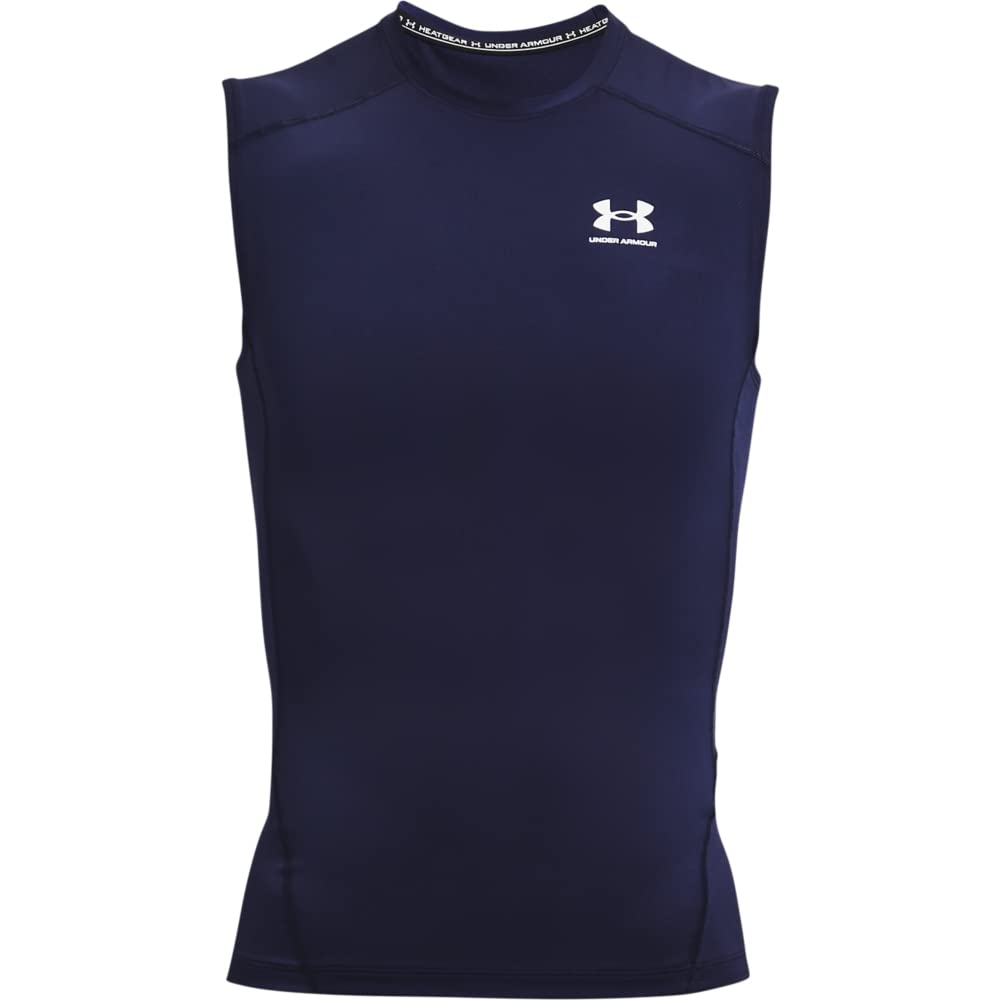 Under Armour Men's Armour HeatGear Compression Sleeveless T-Shirt , Midnight Navy (410)/White, Medium