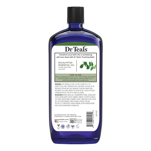 Dr Teal's Foaming Bath with Pure Epsom Salt, Relax & Relief with Eucalyptus & Spearmint, 34 fl oz (Pack of 2)