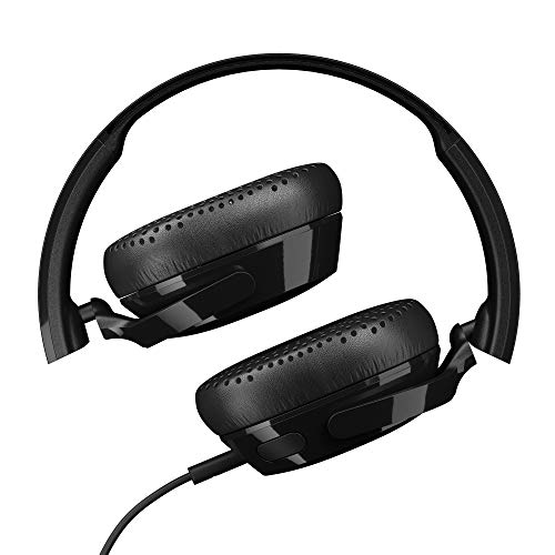 Skullcandy Riff On-Ear Wired Headphones, Convenient for Travel with 3.5mm Plug, Built-In Microphone, Foldable Lightweight Comfortable Design, Durable Headband - Black