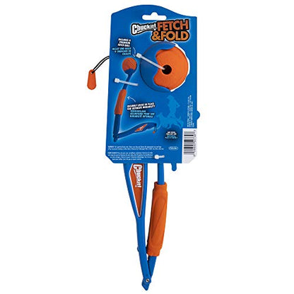 Chuckit! Fetch & Fold Dog Ball Launcher Pick Up and Throw Hands Free Dog Toy Rubber Fetch Ball Thrower Set