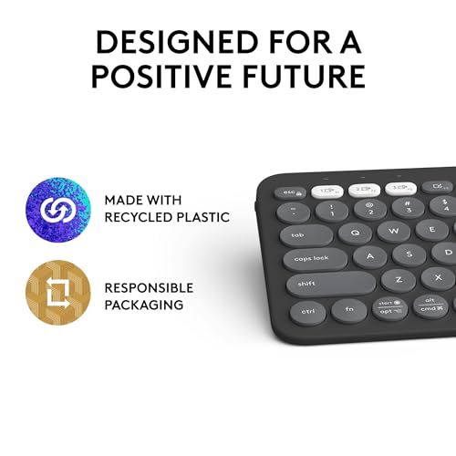 Logitech Pebble Keys 2 K380s, Multi-Device Bluetooth Wireless Keyboard with Customisable Shortcuts,Slim and Portable,Easy-Switch for Windows/macOS/iPadOS/Android/Chrome OS, QWERTY UK Layout, Graphite