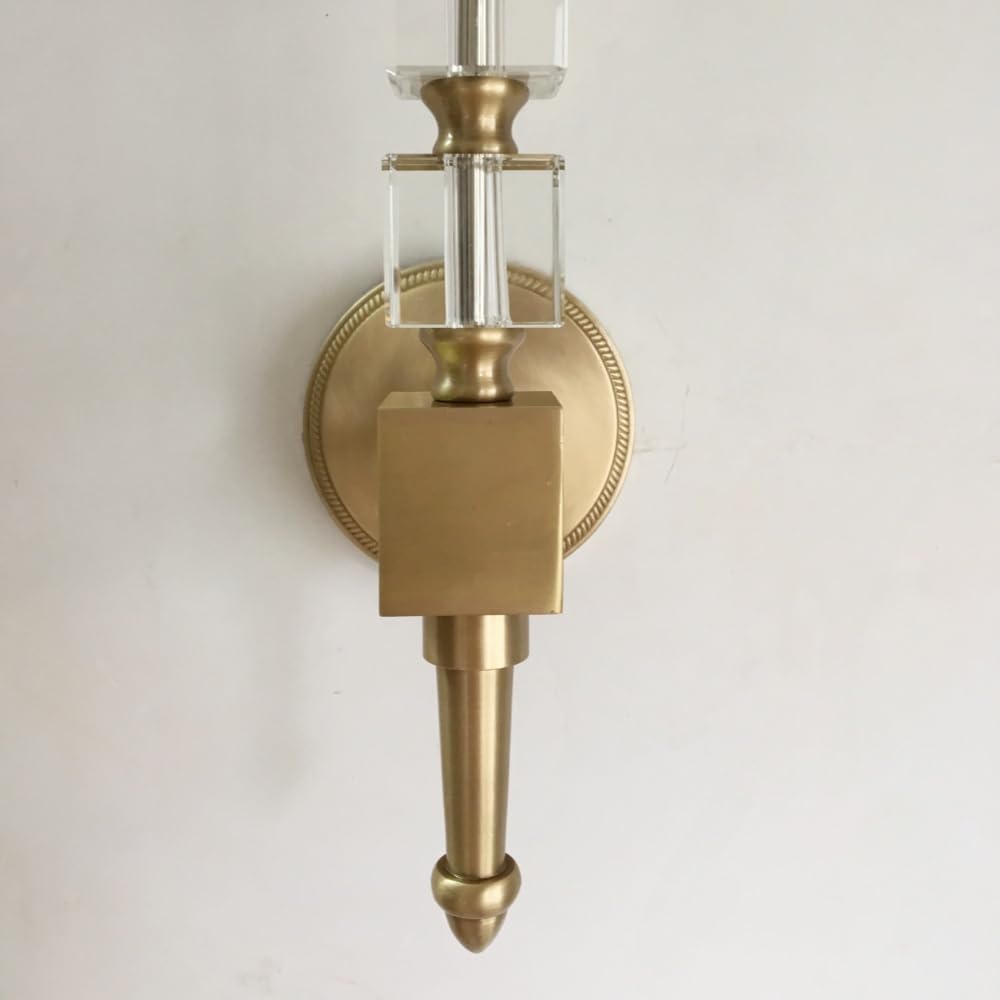 SHINELIGHTAN Brass Cube Crystal Sconce with Fabric Lampshade 1 Light Wall Lighting Modern Wall Mounted Lamp for Living Bedroom Room Light Fixture