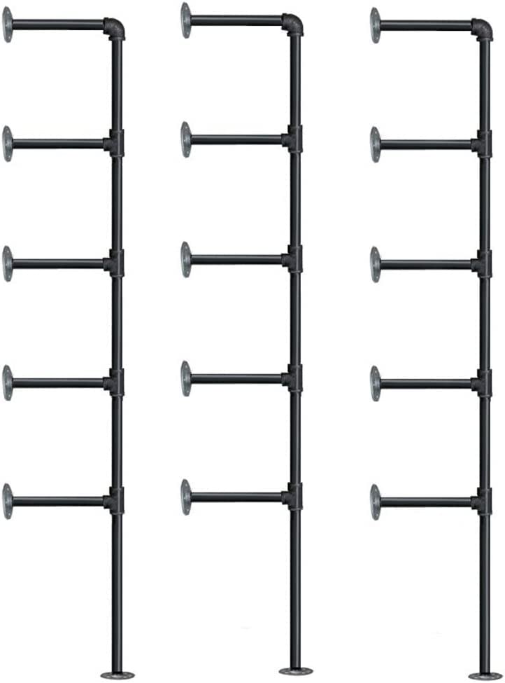 (77"Tall,14"Deep,3pcs) Industrial Retro Wall Mount Iron Pipe Shelf,DIY Open Bookshelf,Hung Bracket,Home Improvement Kitchen Shelves,Tool Utility Shelves, Office Shelves, pipe shelving