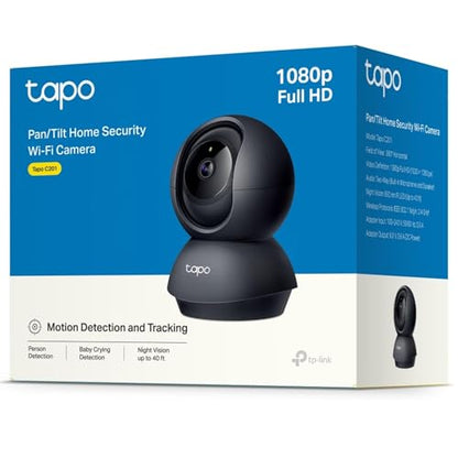 Tapo C201 Pan/Tilt Indoor Camera House Security Camera, WiFi Camera, No Monthly Fee, AI Detection, Dog Camera, Baby Camera Monitor, 1080p Full HD, 360° View, Night Vision, Works with Alexa & Google