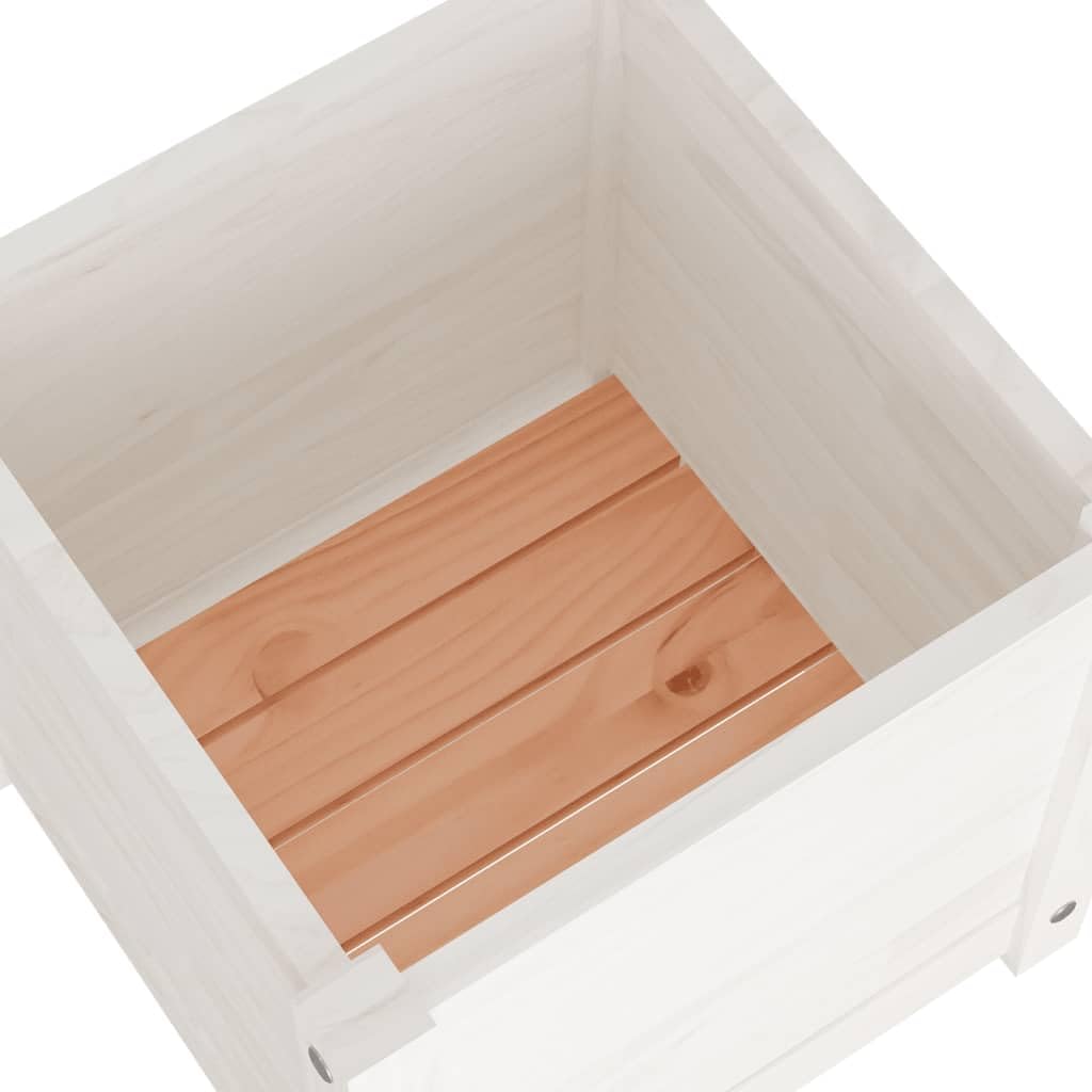 Xolmizyn Square Wooden Planter Box, 15.7 inch Rustic White Solid Pine Garden Flower Pot for Indoor Outdoor Decor, Patio Balcony Plant Container