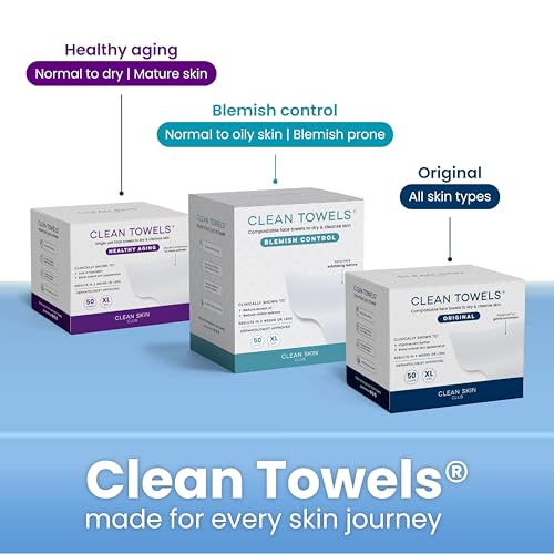 Clean Skin Club Clean Towels XL®, 100% USDA Biobased Face Towel, Disposable Face Towelette, Eczema Association Accepted, Makeup Remover Dry Wipes, Ultra Soft, 1 Pack, 50 Ct