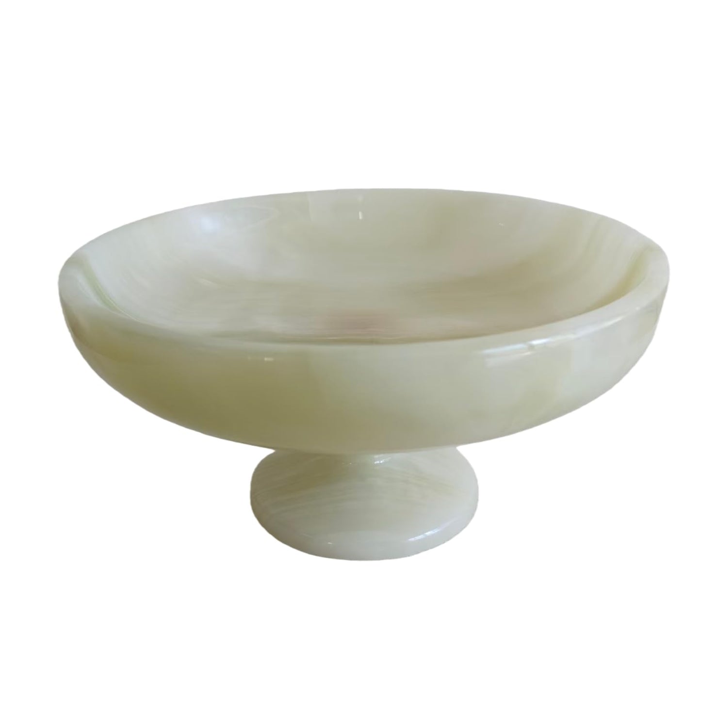 SourcTrek Hand-Carved Natural Jade Onyx Centerpiece — Artisan Serving Tray with Sculpted Pedestal, Luxury Home Decor for Dining Table & Living Room (Light Sage Green)