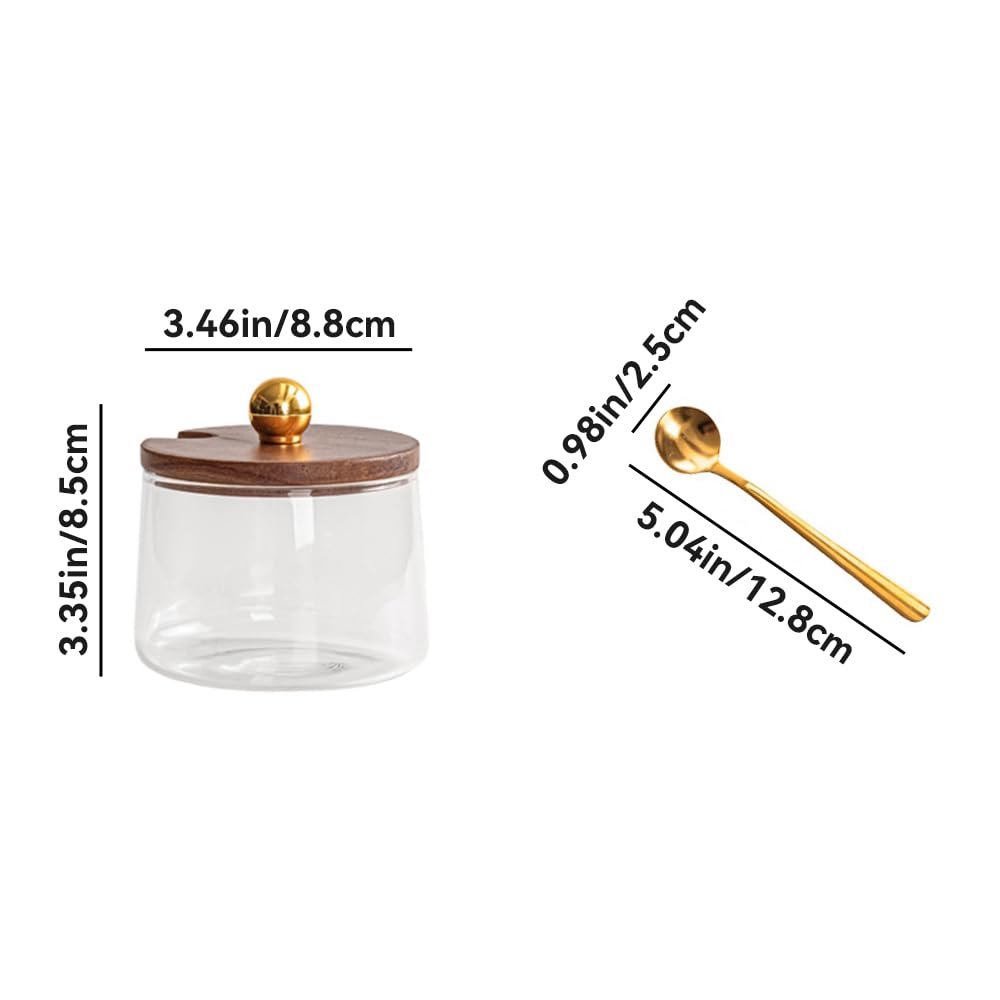 Condiment Containers Set with Acacia Wood Lids and Tray Seasoning Box Condiment Pots Jars with Spoons for Spice Salt Sugar Cruet (Gold Top, Single without Tray)