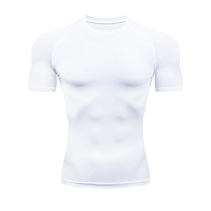 HYCOPROT Men's Compression Shirts Short Sleeve Athletic Workout T-Shirt Cool Dry Sports Baselayer Running Undershirts Tops White