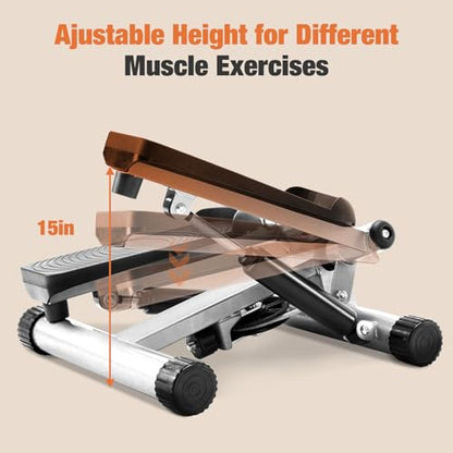 Sweetcrispy Mini Stair Steppers with Resistance Bands for Exercise at Home, Portable Exercise Twist Stepper Machine for Full Body Workout, 300LBS Capacity