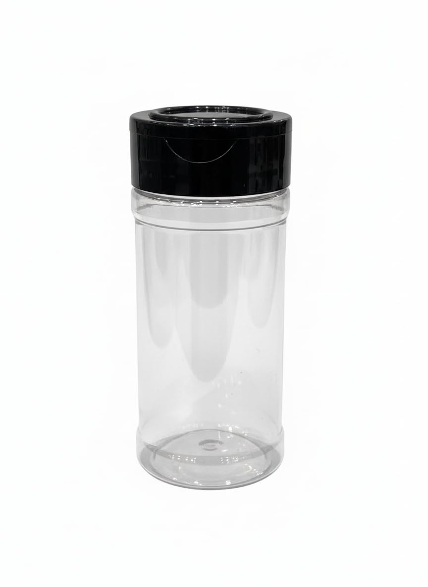 Clear Plastic Spice Shaker Bottle 100ml (6 Pack) – Empty Seasoning Container with Dual Flip Lid, BPA-Free Refillable Spice Jar for Salt, Pepper, Herbs & BBQ Rubs