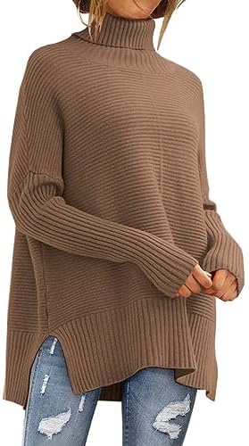 LILLUSORY Women's Oversized Turtleneck Sweaters Fall Batwing Sleeve Ribbed Tunic Sweater