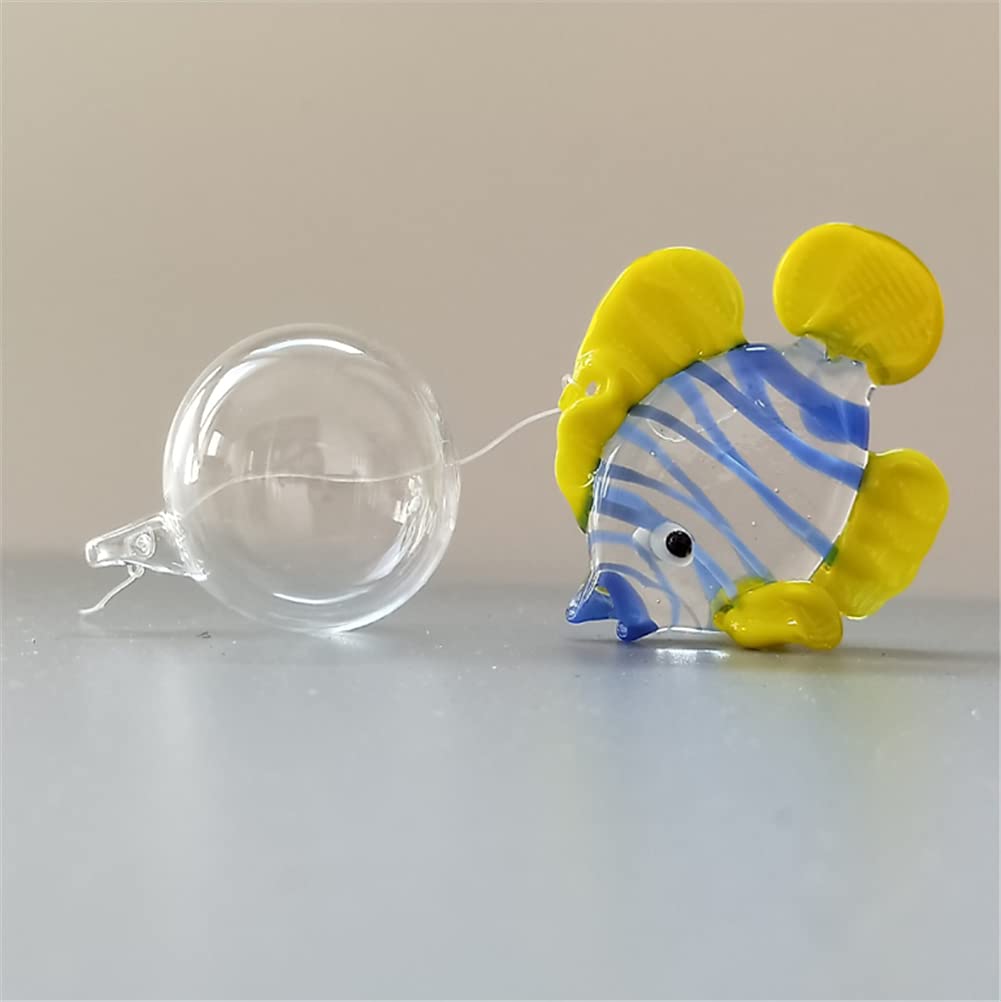 ZHU IN SY Color Bubble Fish Miniature Hand Blown Tropical Fish Figurine Art Glass Sea Animals,Set of 6 for Small and Medium Fish Tanks (A)