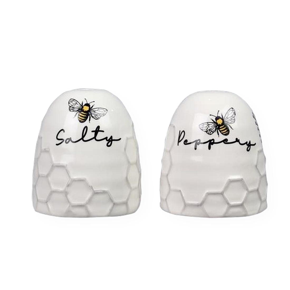 Honey Bee Ceramic Salt and Pepper Shakers, Unique Honeycomb Design