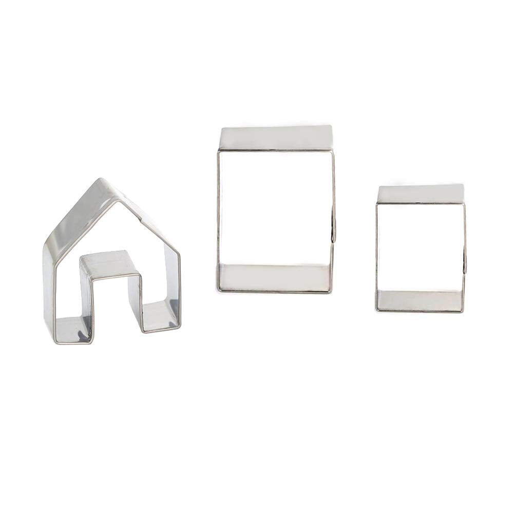 SIENON Gingerbread House Cookie Cutter Set 3pcs, 3D Stainless Steel Mini Christmas House Cookie Cutter Kit, Ginger bread Biscuit Cookie Mold Mug Topper, Xmas Holiday DIY Baking Tools