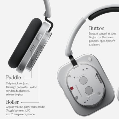 Nothing Headphone (1) Hybrid Active Noise Cancelling Headphones, Wireless Over-Ear Headphones with 6 Mics, 80Hrs Playtime, Hi-Res Audio, KEF-Tuned, Spatial Sound, Comfort Fit & Fast Charging White