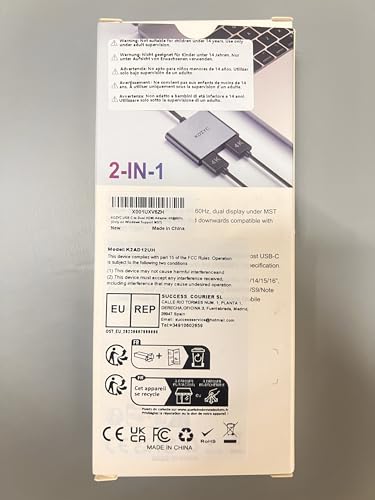 KOZYC USB C to Dual HDMI Adapter 4K@60Hz, Type C to HDMI Splitter Extended Display for Laptop, MacBook, MacBook Pro, UHDTV (Only on Windows support MST)