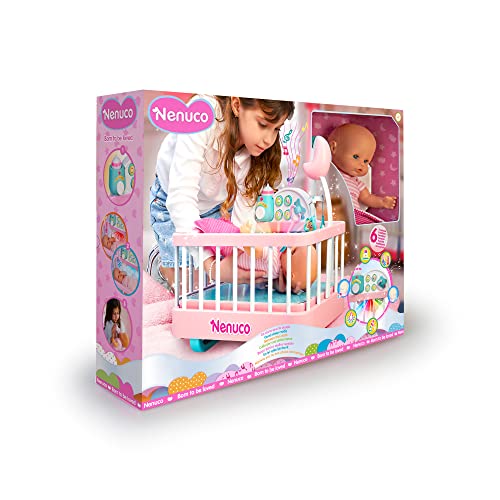 Nenuco - Good sleep cradle, interactive cot with lights and sounds, with a soft body doll for the youngest children and accessories such as bottle and soother, Famosa (700017203)