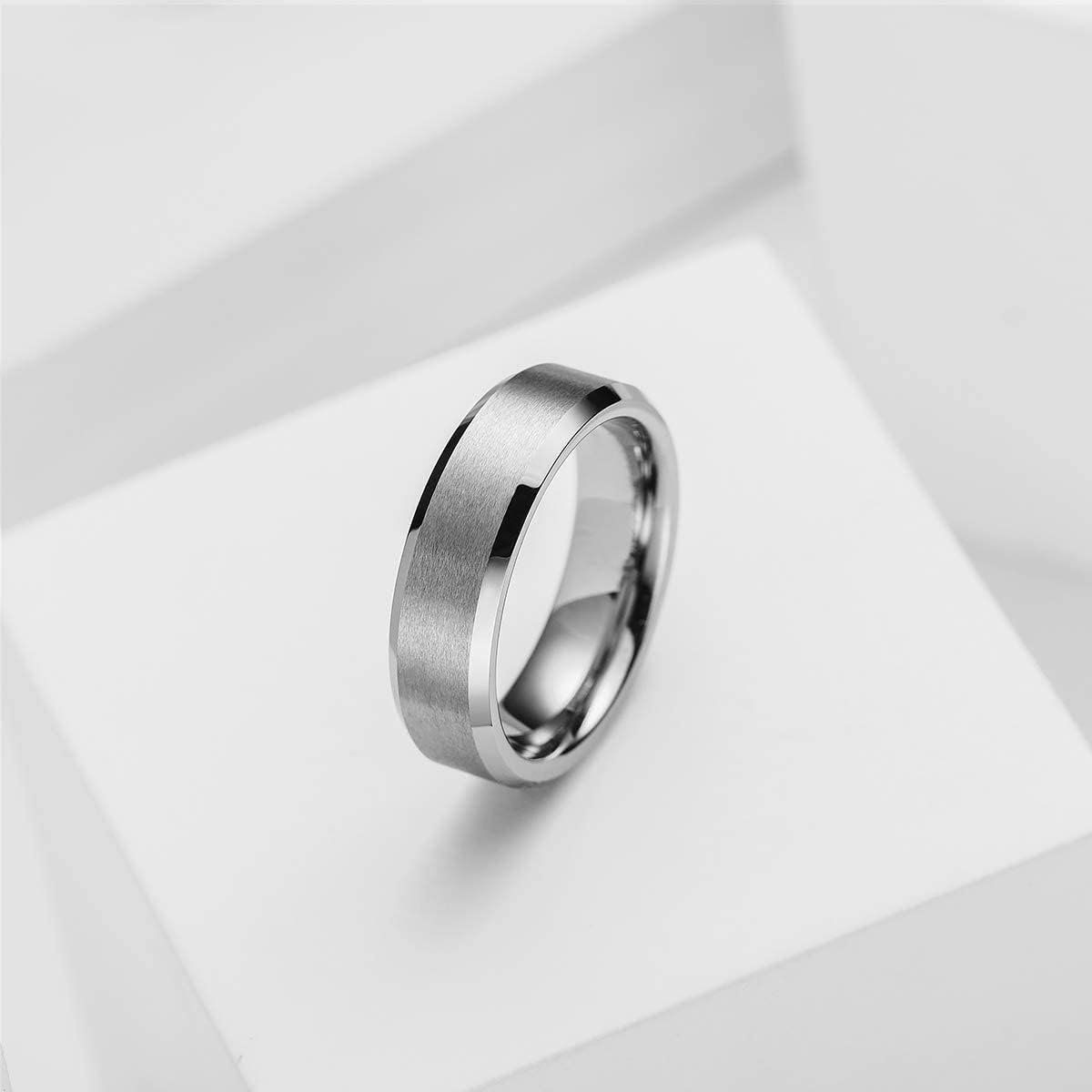 King Will 6mm Men's Silver Wedding Ring - Brushed Matte Surface, Beveled Polished Edge, Comfort Fit Size16