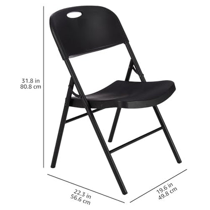 Amazon Basics Sturdy Foldable Plastic Chair, Portable, 350-Pound Capacity, Black, 6-Pack