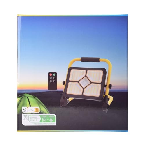 ERAY Rechargeable LED Work Light with Stand & Remote Control, 150W 10000LM Solar Portable Flood Light - 5 Dimming Modes/USB Output/Magnetic Bases, IP66 Waterproof Job Site Light for Camping Garage