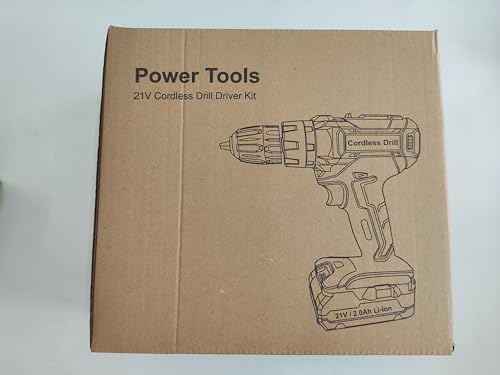 Power Drill Set 21V, Cordless Hammer Drill with 2 Batteries 2.0Ah,42N.m Max, 25+3 Torque, 2 Speed, LED Light, 20pcs Bits Electric Drills for Home