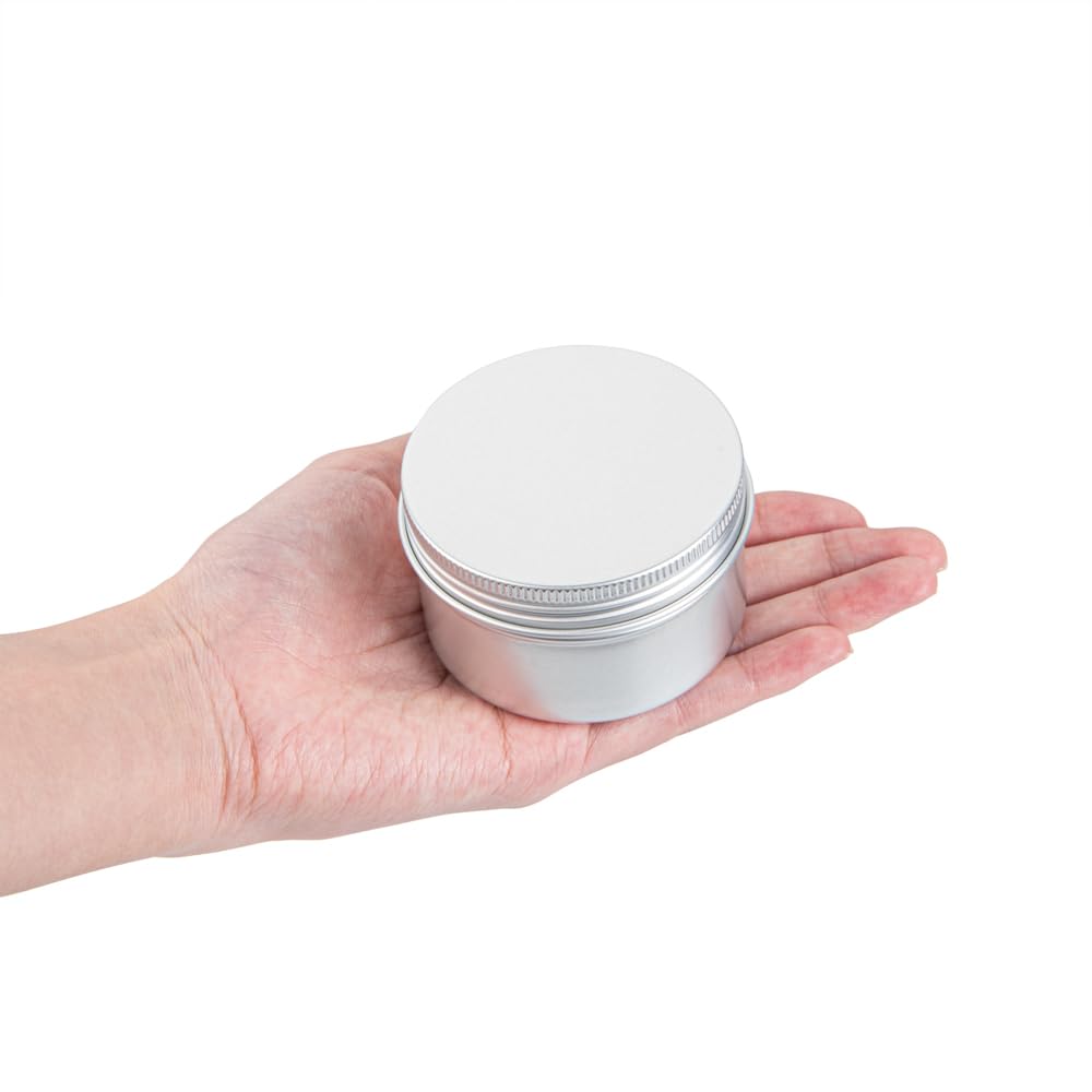 Restaurantware RW Base 4 Ounce Tin Storage Boxes 100 Round Tin Boxes With Lids - Durable Screwable Lids Silver Aluminum Storage Containers Customizable Fits Mints Pills Or Herbs