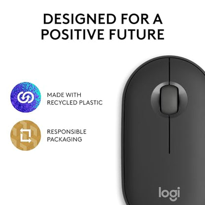 Logitech Pebble Mouse 2 M350s Slim Bluetooth Wireless Mouse, Portable, Lightweight, Customisable Button, Quiet Clicks, Easy-Switch for Windows, macOS, iPadOS, Android, Chrome OS - Graphite