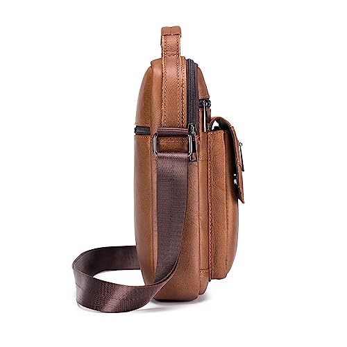 SPAHER Men Leather Handbags Shoulder Bags Messenger Business Bag Crossbody Satchel Sling Waterproof Travel Bag Daily Man Bag with Adjustable Shoulder Strap for Ipad 11 Inch Brown